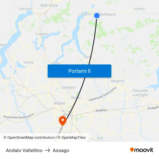 Andalo Valtellino to Assago map