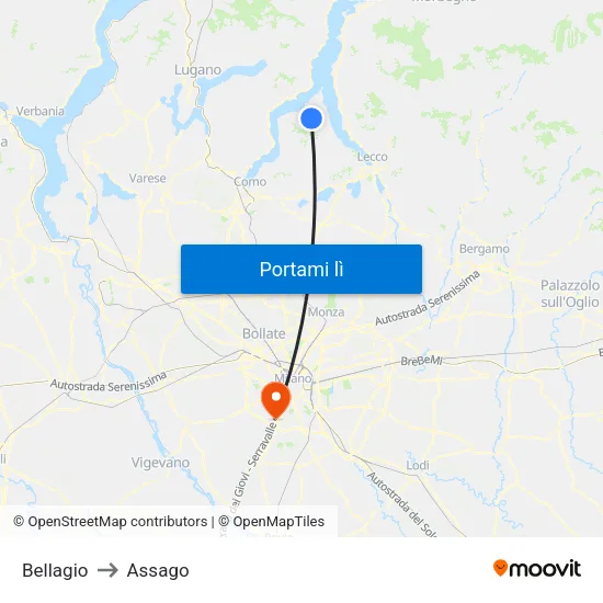 Bellagio to Assago map