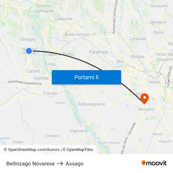 Bellinzago Novarese to Assago map