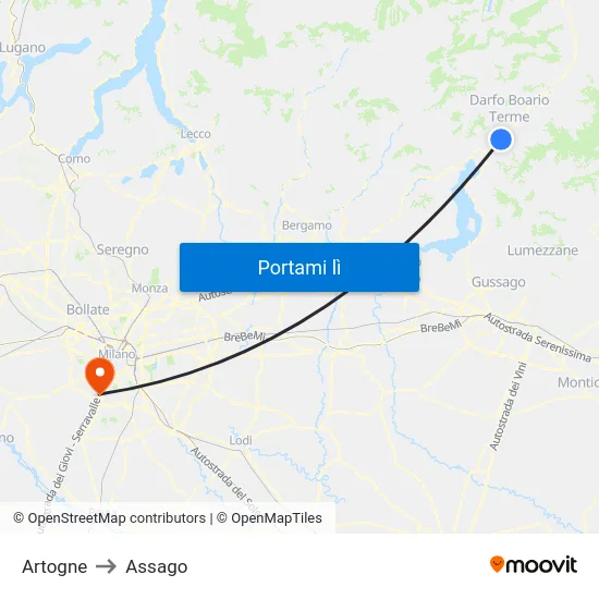 Artogne to Assago map