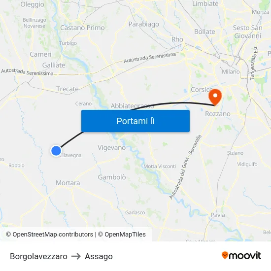 Borgolavezzaro to Assago map