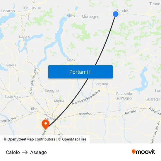 Caiolo to Assago map