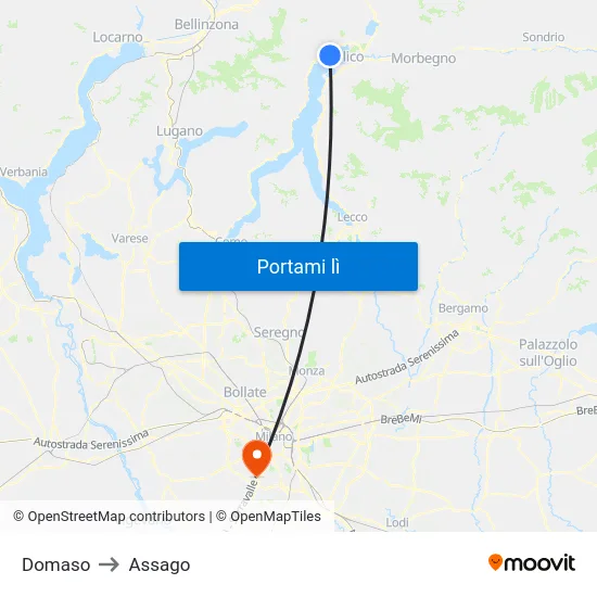 Domaso to Assago map