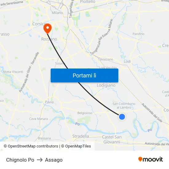 Chignolo Po to Assago map