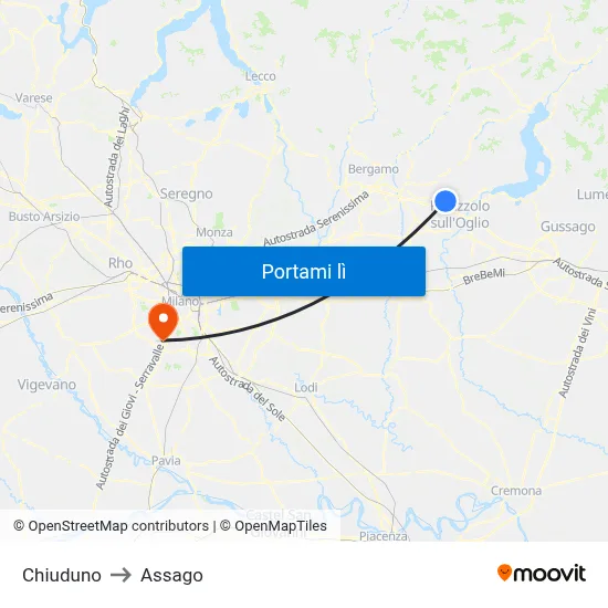Chiuduno to Assago map