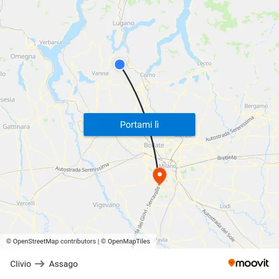 Clivio to Assago map