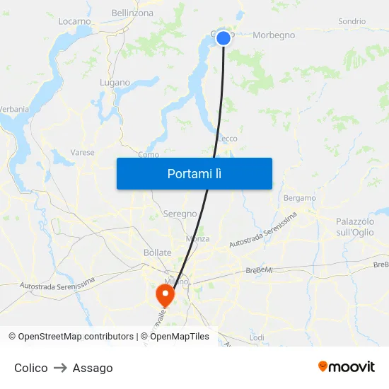 Colico to Assago map