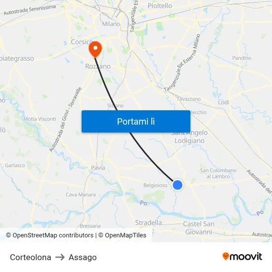 Corteolona to Assago map
