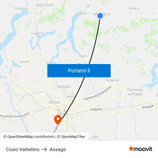 Cosio Valtellino to Assago map