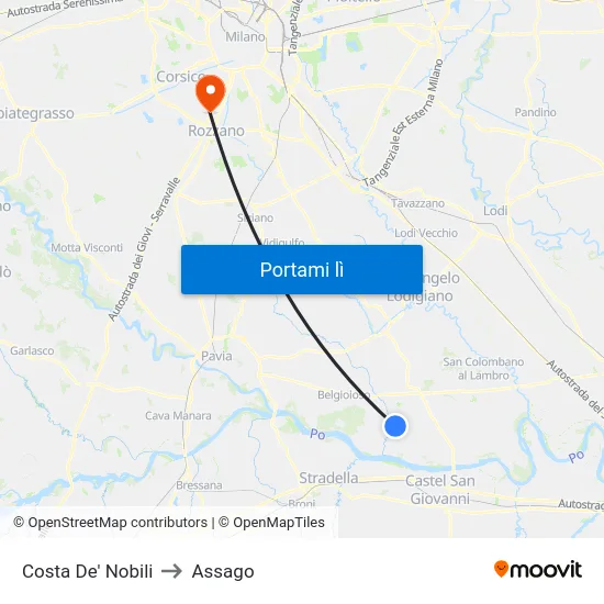 Costa De' Nobili to Assago map