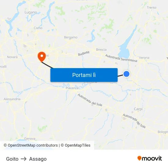 Goito to Assago map