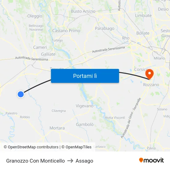 Granozzo Con Monticello to Assago map
