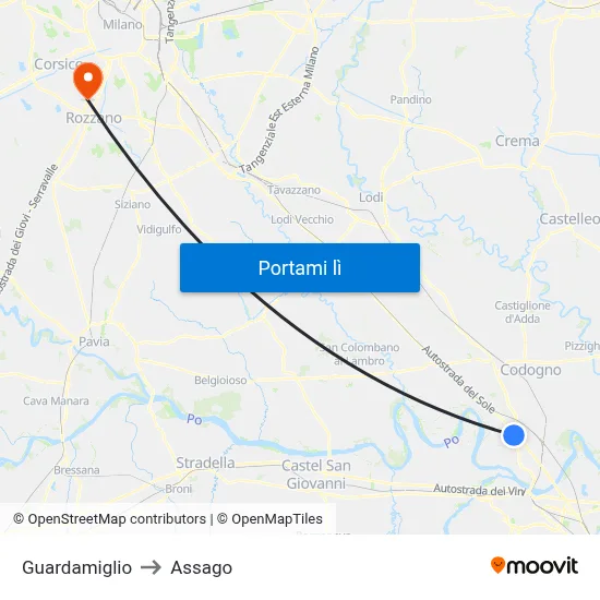 Guardamiglio to Assago map