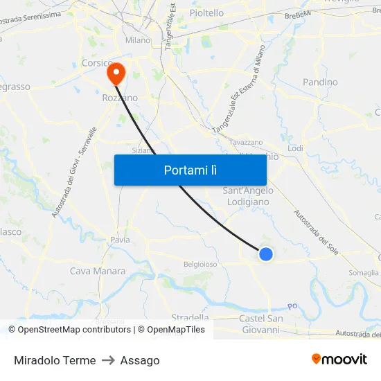 Miradolo Terme to Assago map