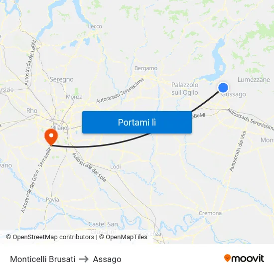 Monticelli Brusati to Assago map