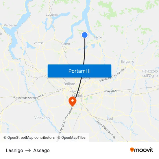 Lasnigo to Assago map