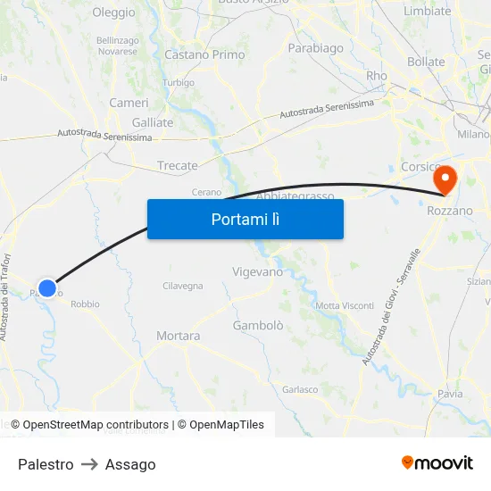 Palestro to Assago map