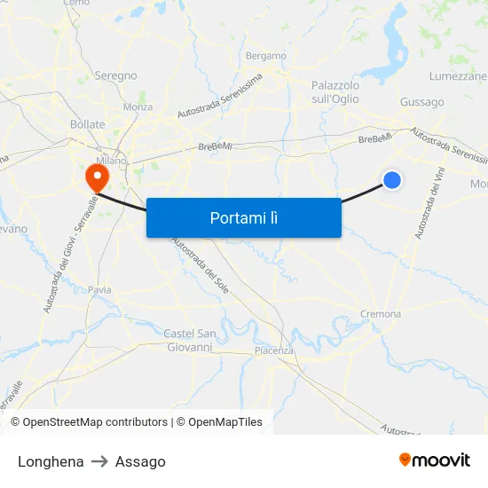 Longhena to Assago map
