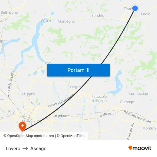 Lovero to Assago map