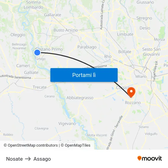 Nosate to Assago map