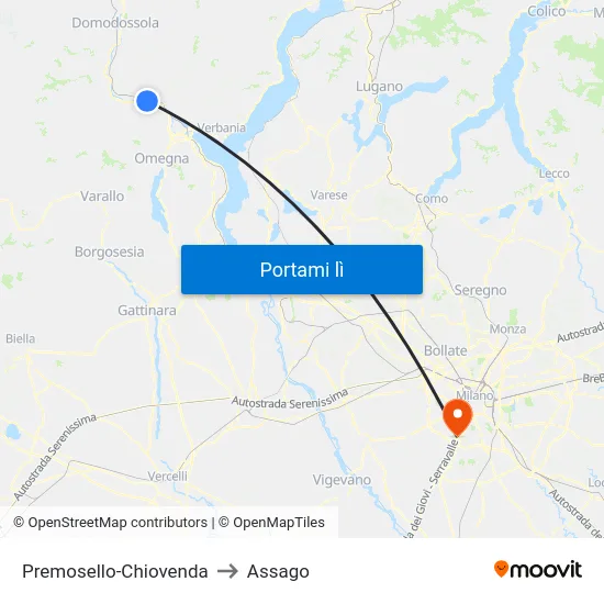 Premosello-Chiovenda to Assago map