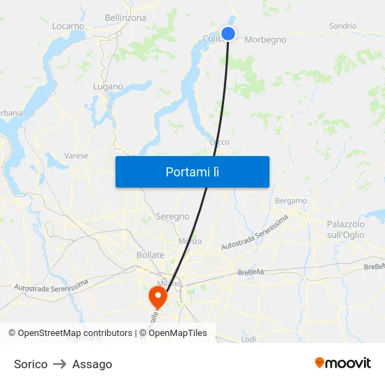 Sorico to Assago map