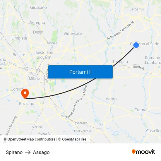 Spirano to Assago map