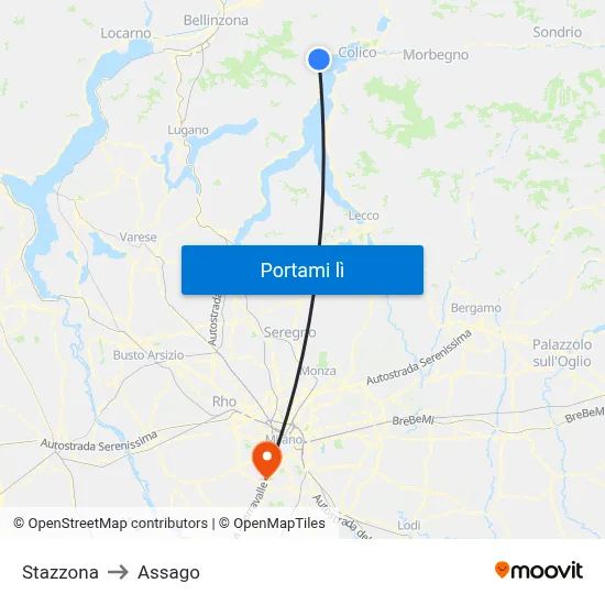 Stazzona to Assago map