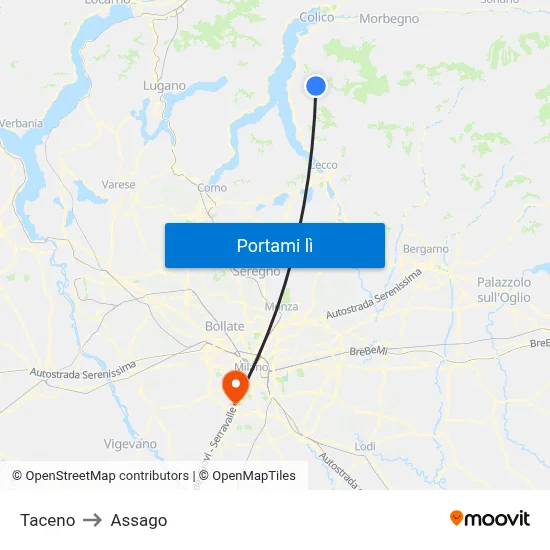 Taceno to Assago map