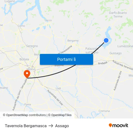 Tavernola Bergamasca to Assago map