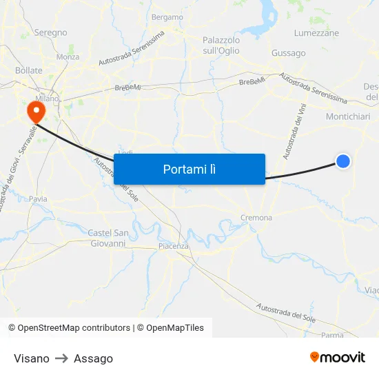 Visano to Assago map