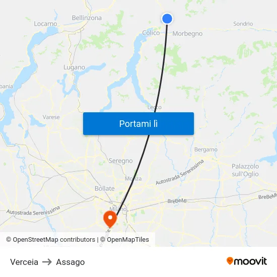 Verceia to Assago map