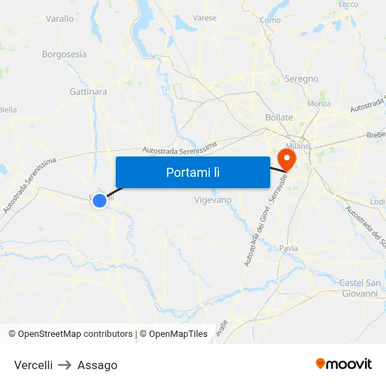 Vercelli to Assago map