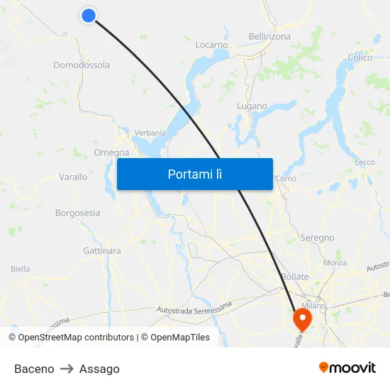 Baceno to Assago map