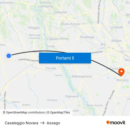 Casaleggio Novara to Assago map