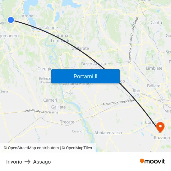 Invorio to Assago map
