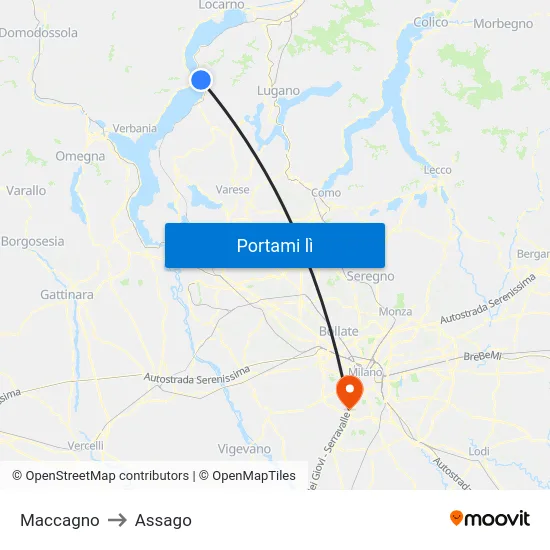 Maccagno to Assago map