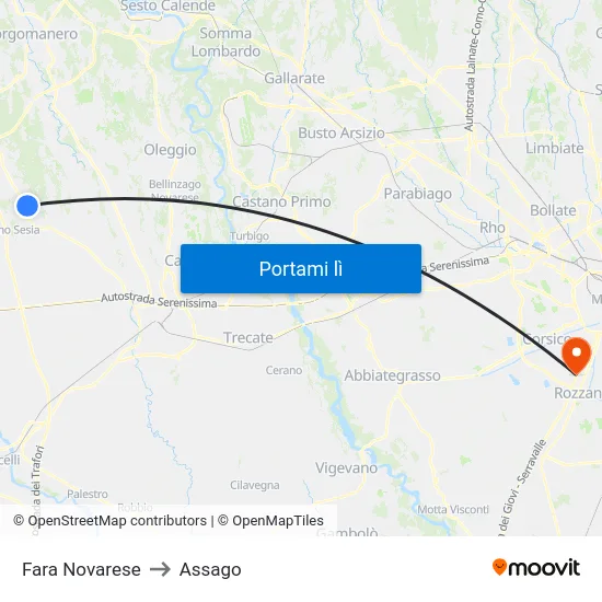 Fara Novarese to Assago map