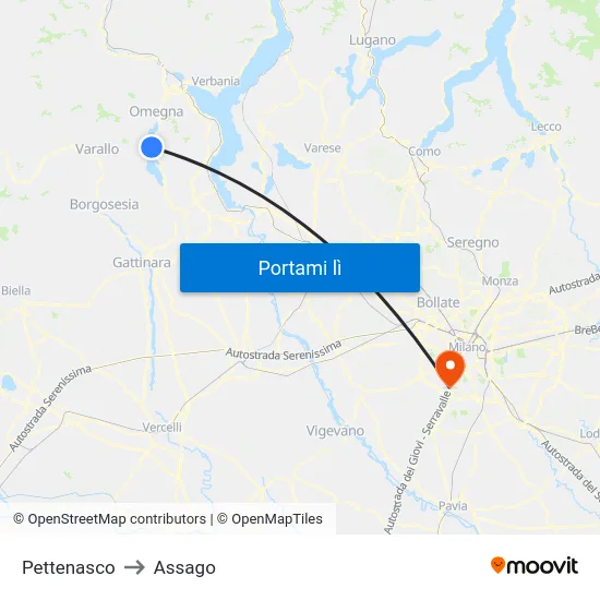 Pettenasco to Assago map
