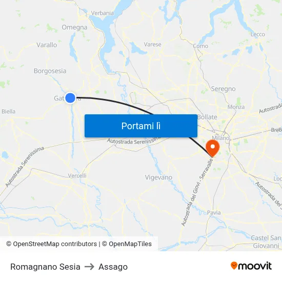 Romagnano Sesia to Assago map