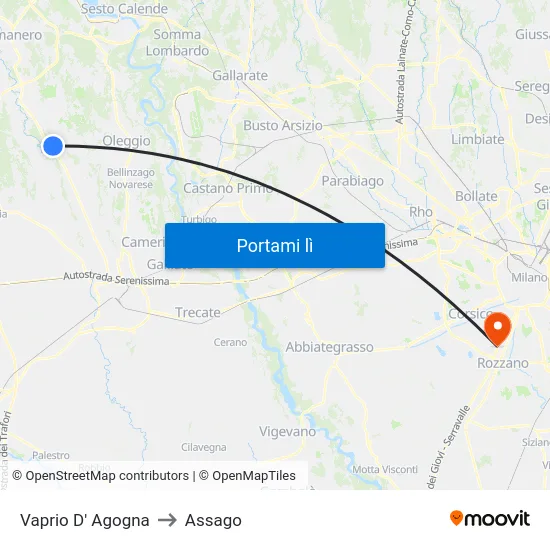 Vaprio D' Agogna to Assago map