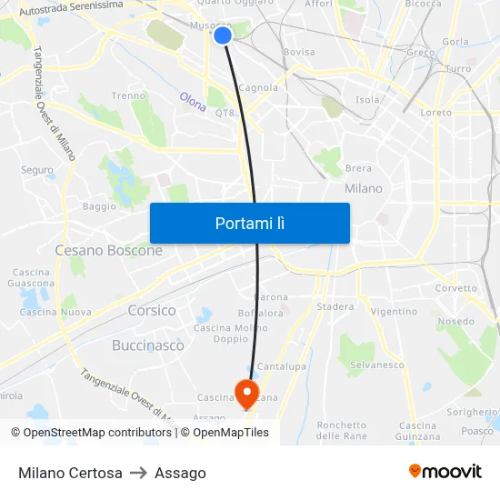 Milano Certosa to Assago map