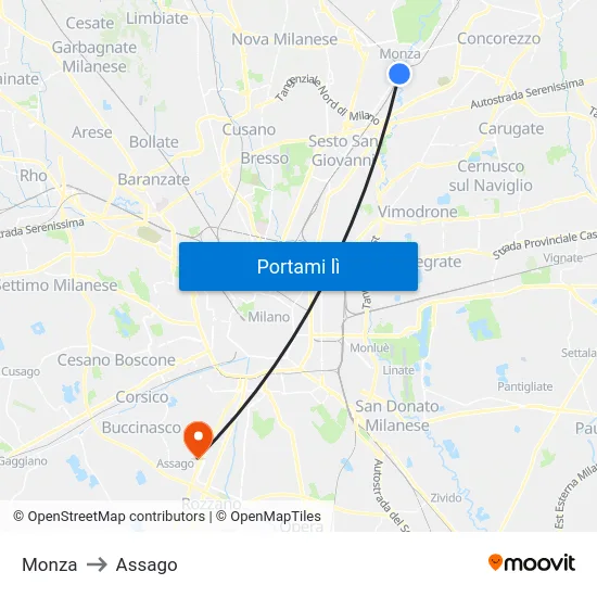Monza to Assago map