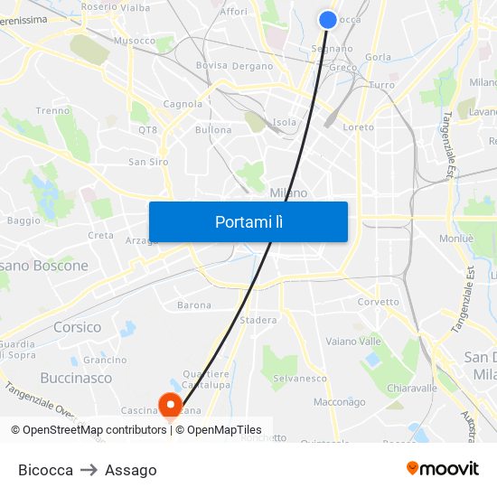 Bicocca to Assago map