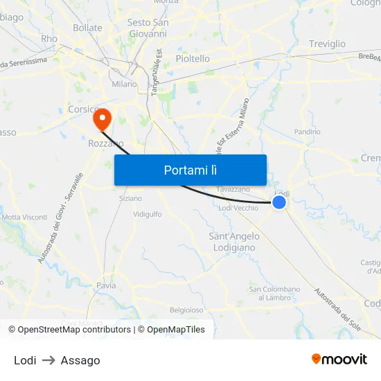 Lodi to Assago map