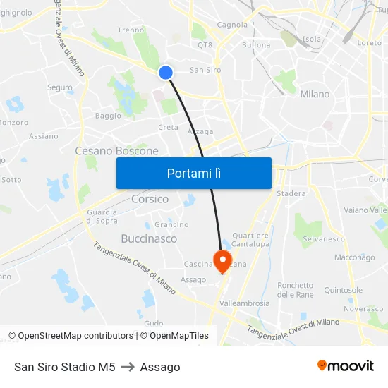 San Siro Stadio M5 to Assago map