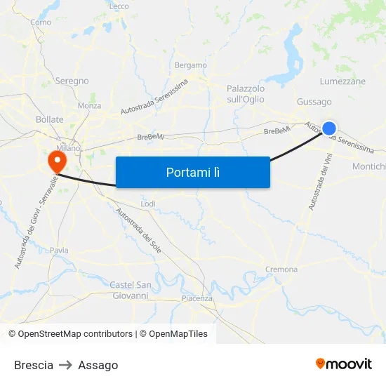 Brescia to Assago map