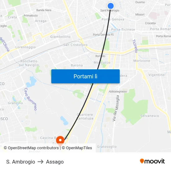 S. Ambrogio to Assago map