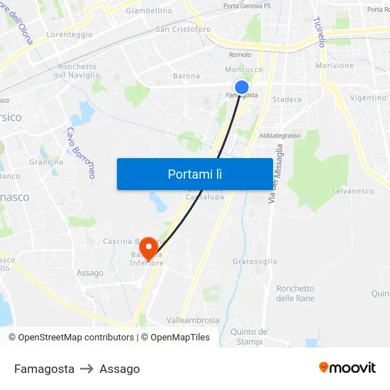 Famagosta to Assago map