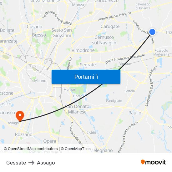 Gessate to Assago map